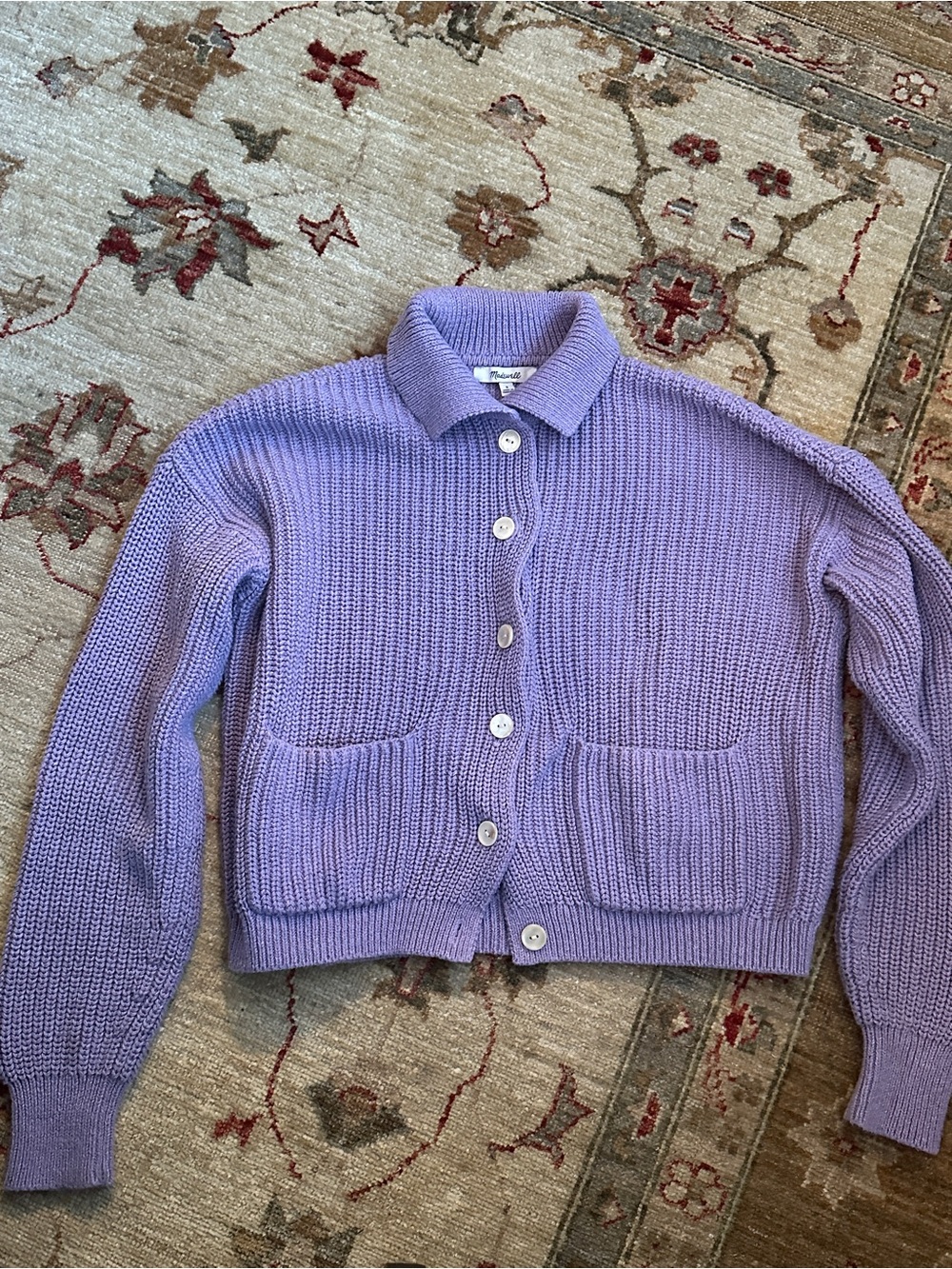 Madewell Lilac Collared Button-Up Knit Cardigan